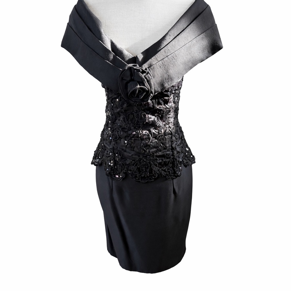 Vintage Scott McClintock Black Cocktail Dress Lace Sequin Formal Size 4